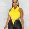 Chic Couture Online Tammy Yellow Mock Neckline Ribbed Crop Top