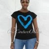 Vendor-unknown Farry Black Blue Front Graphic Rhinestones T-Shirt