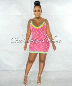 Vendor-unknown Novac Pink Multi-Color Knit Mini Dress JUST IN