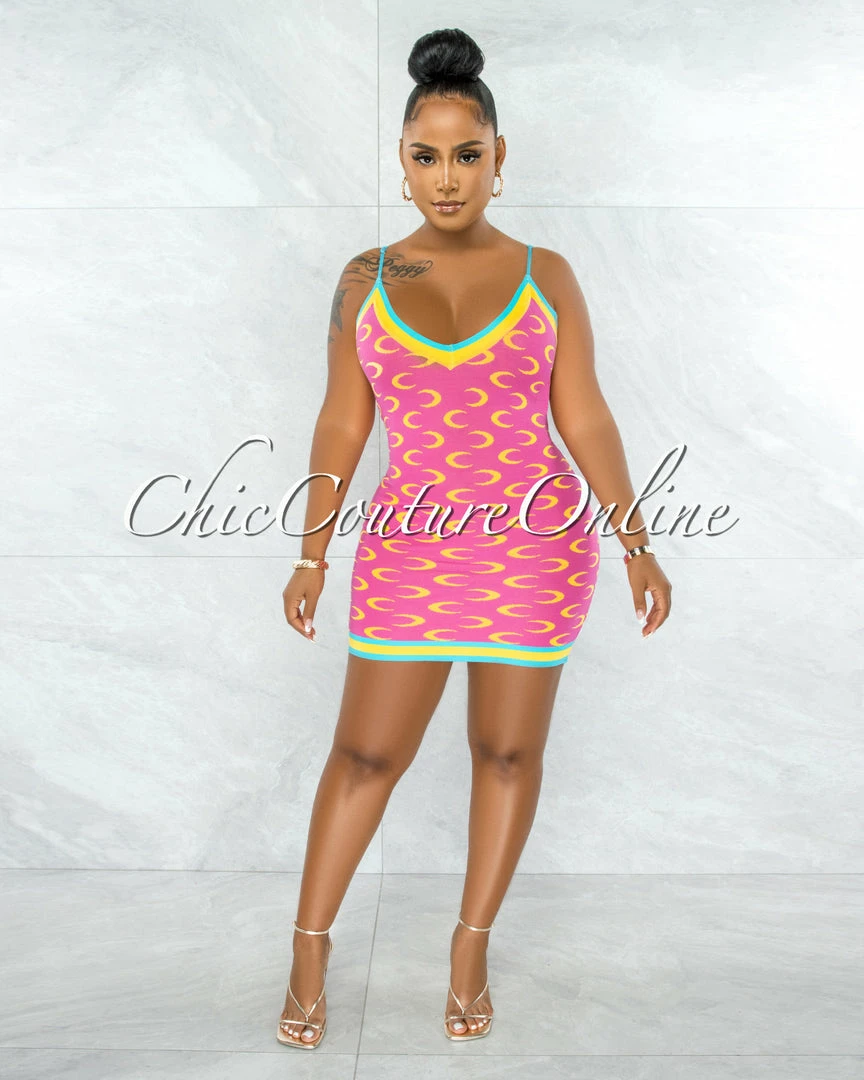 Vendor-unknown Novac Pink Multi-Color Knit Mini Dress JUST IN