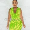 Chic Couture Online Jaime Yellow Green Tiger Print Knit Mini Dress