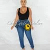 Chic Couture Online JUST IN Bruce Dark Denim Happy Face Patch Fanny Pack Jeans