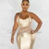 Chic Couture Online Carmela Gold Foil Mesh Details Bandage Dress