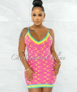 Vendor-unknown Novac Pink Multi-Color Knit Mini Dress JUST IN