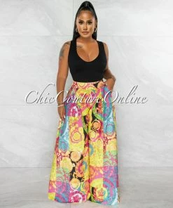 Chic Couture Online JUST IN Gail Multi Color Print Pleated Wide Pants