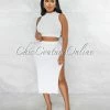 Vendor-unknown Drefan Off-White Ribbed Slit Skirt Two Piece Set JUST IN