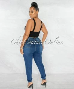 Chic Couture Online JUST IN Bruce Dark Denim Happy Face Patch Fanny Pack Jeans