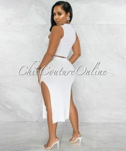 Vendor-unknown Drefan Off-White Ribbed Slit Skirt Two Piece Set JUST IN