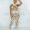 Chic Couture Online Lajos Nude Leopard Print Crop Top & Leggings Knit Set