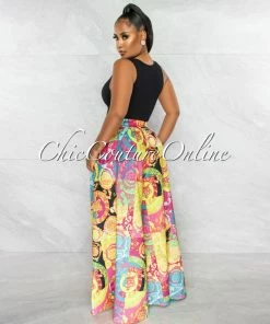 Chic Couture Online JUST IN Gail Multi Color Print Pleated Wide Pants