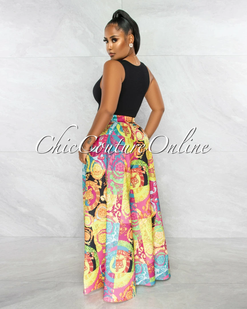 Chic Couture Online JUST IN Gail Multi Color Print Pleated Wide Pants