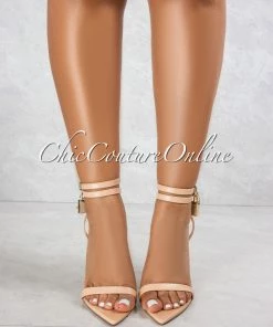 Vendor-unknown SHOES Banks Nude Gold Lock And Key Pointed Toe Heels