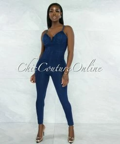 Vendor-unknown Kemella Dark Denim Padded Cups Jumpsuit