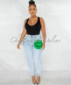 Chic Couture Online Bruce Light Denim Happy Face Patch Fanny Pack Jeans JUST IN