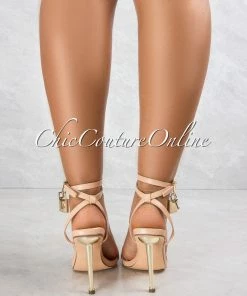 Vendor-unknown SHOES Banks Nude Gold Lock And Key Pointed Toe Heels