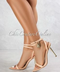 Vendor-unknown SHOES Banks Nude Gold Lock And Key Pointed Toe Heels
