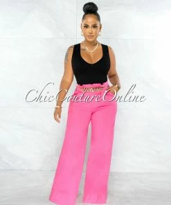 Chic Couture Online Elise Fuchsia Paper Bag Gold Link Belt Denim Pants