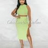 Vendor-unknown JUST IN Drefan Apple Green Ribbed Slit Skirt Two Piece Set