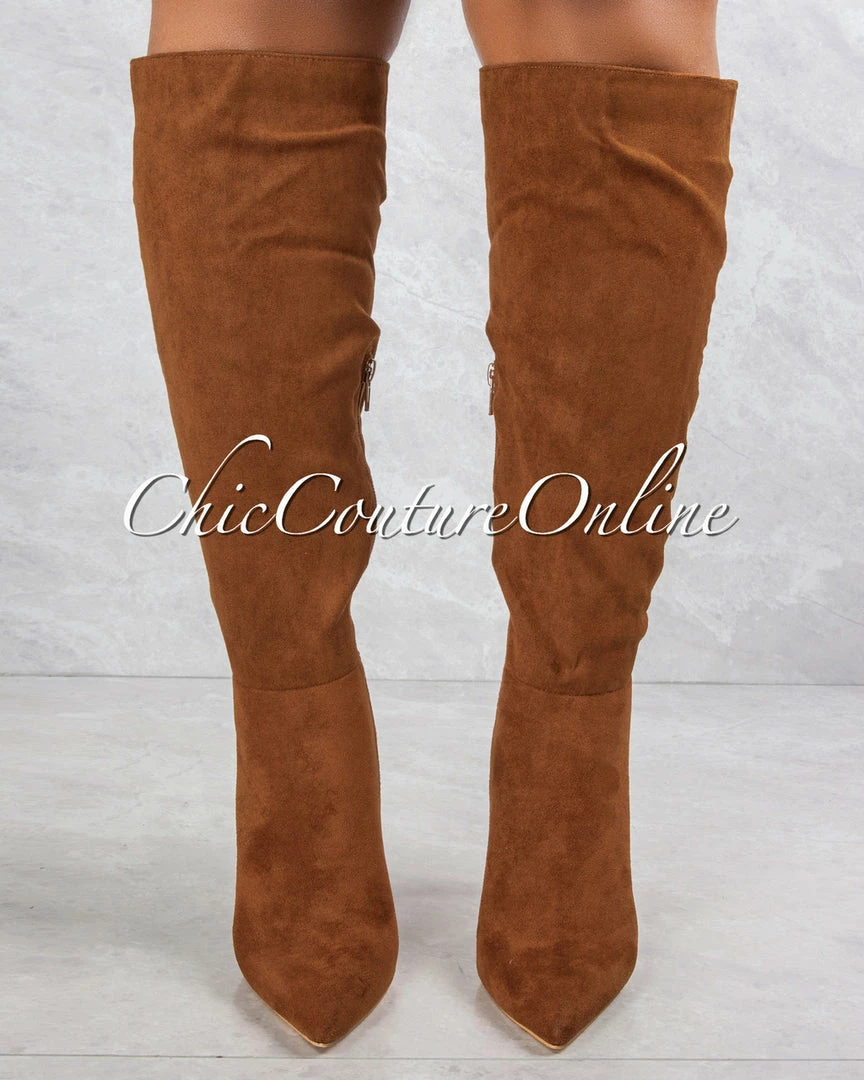 Vendor-unknown JUST IN Vegas Chestnut Faux Suede High Boots