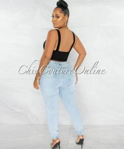 Chic Couture Online Bruce Light Denim Happy Face Patch Fanny Pack Jeans JUST IN