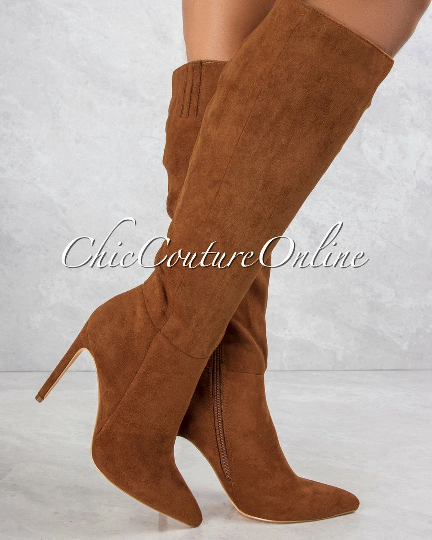 Vendor-unknown JUST IN Vegas Chestnut Faux Suede High Boots