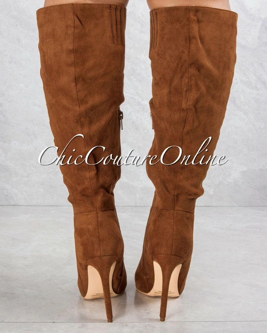 Vendor-unknown JUST IN Vegas Chestnut Faux Suede High Boots