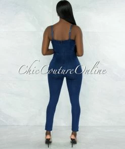 Vendor-unknown Kemella Dark Denim Padded Cups Jumpsuit