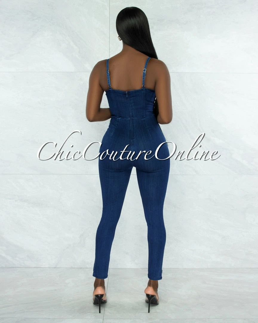 Vendor-unknown Kemella Dark Denim Padded Cups Jumpsuit