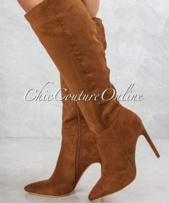 Vendor-unknown JUST IN Vegas Chestnut Faux Suede High Boots