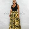 Chic Couture Online Tiffany Black Gold Print Pleated Wide Pants