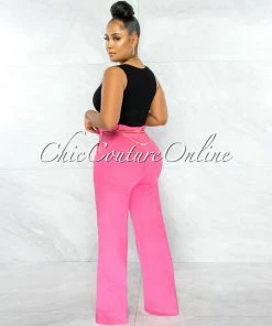 Chic Couture Online Elise Fuchsia Paper Bag Gold Link Belt Denim Pants
