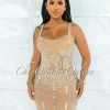 Vendor-unknown Pelicia Nude Silver Rhinestones Mesh Bodysuit Dress