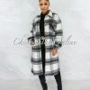 Vendor-unknown Molanie Black Ivory Plaid Front Buttons Long Coat