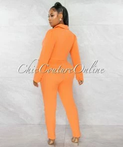 Chic Couture Online JUST IN Dottie Orange Crop Buttoned Blazer & Pants Set