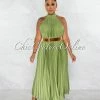 Chic Couture Online JUST IN Nicia Sheen Green Halter Pleated Silky Maxi Dress