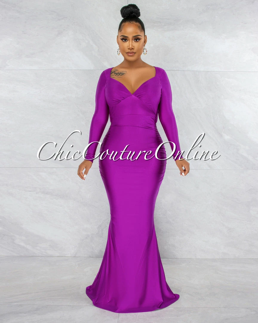 Chic Couture Online Faustina Purple Key-Hole Back Maxi Dress JUST IN