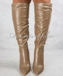 Vendor-unknown JUST IN Casanova Mocha Faux Leather High Boots