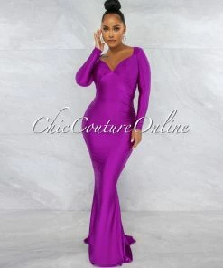 Chic Couture Online Faustina Purple Key-Hole Back Maxi Dress JUST IN