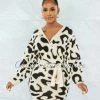 Vendor-unknown Nadirah Nude Leopard Print Wrap Knit Sweater Dress
