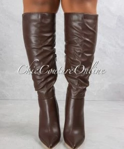 Vendor-unknown JUST IN Casanova Brown Faux Leather High Boots