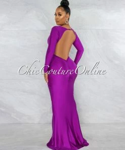 Chic Couture Online Faustina Purple Key-Hole Back Maxi Dress JUST IN