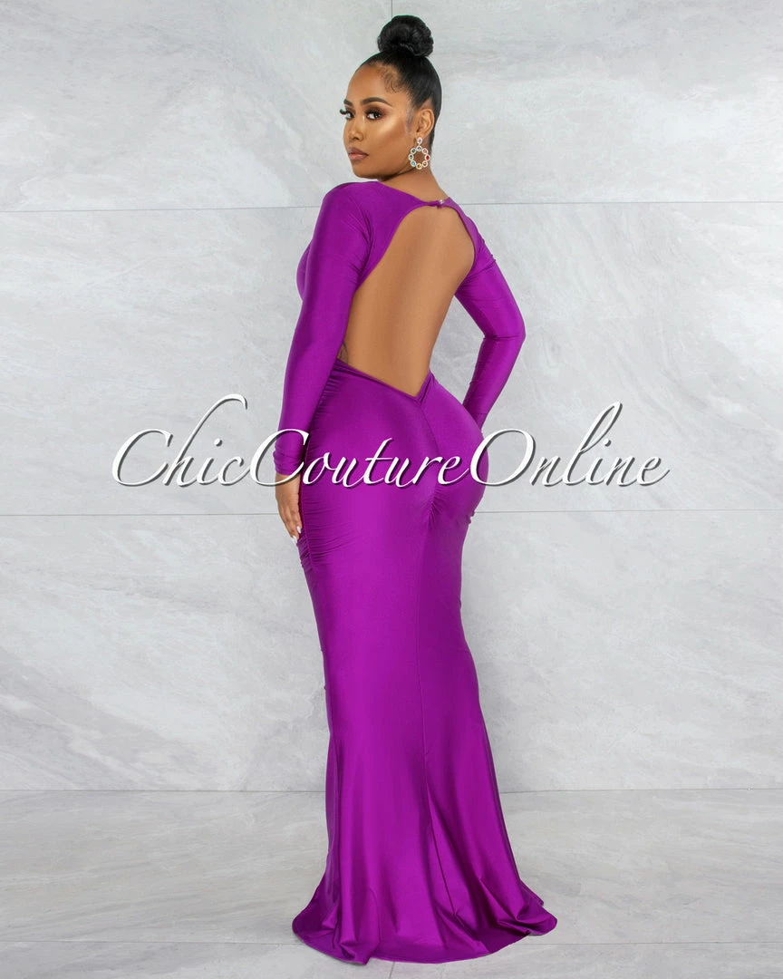 Chic Couture Online Faustina Purple Key-Hole Back Maxi Dress JUST IN