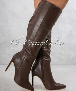 Vendor-unknown JUST IN Casanova Brown Faux Leather High Boots