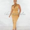 Chic Couture Online JUST IN Fosta Gold Multi-Way Ruched Maxi Dress