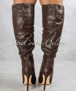 Vendor-unknown JUST IN Casanova Brown Faux Leather High Boots