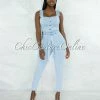 Vendor-unknown Hernanda Light Denim Silver Buttons Jumpsuit JUST IN