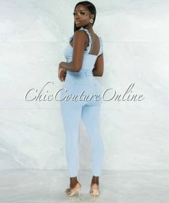 Vendor-unknown Hernanda Light Denim Silver Buttons Jumpsuit JUST IN