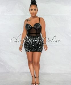 Vendor-unknown Chalissa Silver Black Sequin Mini Dress