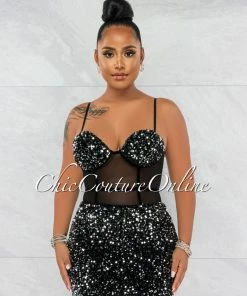 Vendor-unknown Chalissa Silver Black Sequin Mini Dress