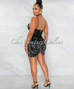 Vendor-unknown Chalissa Silver Black Sequin Mini Dress